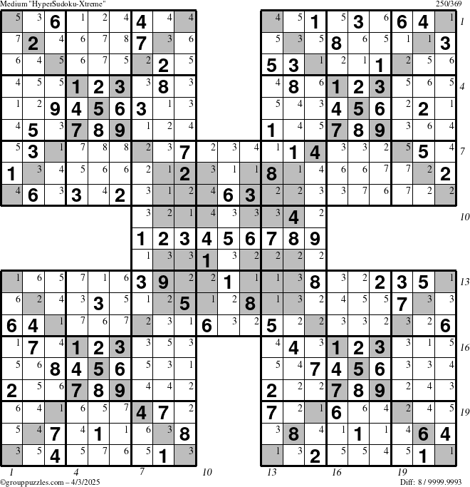 The grouppuzzles.com Medium cover-HyperXtreme puzzle for Thursday April 3, 2025 with all 8 steps marked