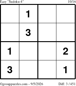 The grouppuzzles.com Easy Sudoku-4 puzzle for Saturday September 5, 2026