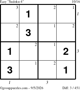 The grouppuzzles.com Easy Sudoku-4 puzzle for Saturday September 5, 2026 with all 3 steps marked