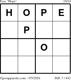The grouppuzzles.com Easy Hope puzzle for Saturday September 5, 2026