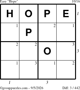 The grouppuzzles.com Easy Hope puzzle for Saturday September 5, 2026 with all 3 steps marked