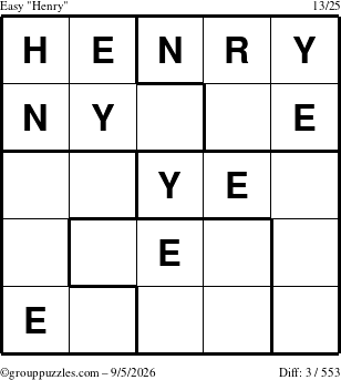 The grouppuzzles.com Easy Henry puzzle for Saturday September 5, 2026