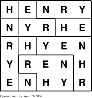 The grouppuzzles.com Answer grid for the Henry puzzle for Saturday September 5, 2026