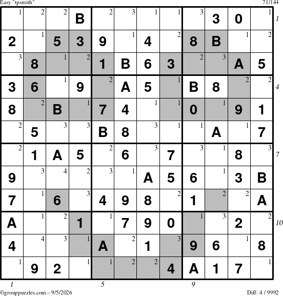 The grouppuzzles.com Easy tpsmith puzzle for Saturday September 5, 2026 with all 4 steps marked