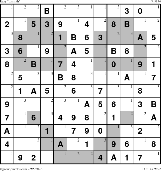The grouppuzzles.com Easy tpsmith puzzle for Saturday September 5, 2026 with the first 3 steps marked