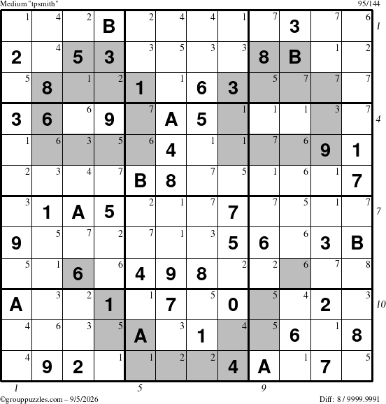 The grouppuzzles.com Medium tpsmith puzzle for Saturday September 5, 2026, suitable for printing, with all 8 steps marked