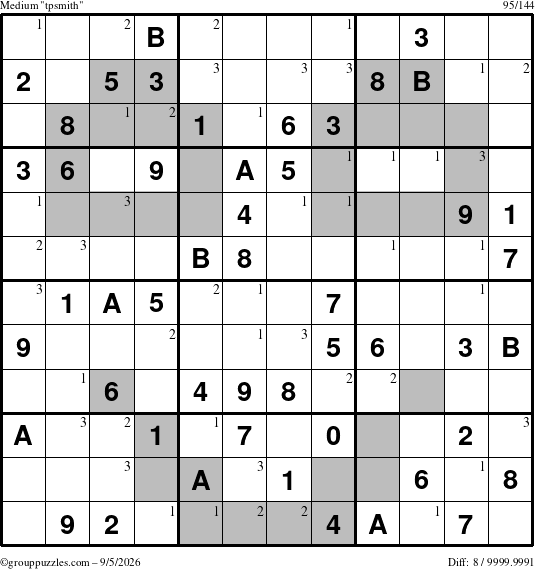 The grouppuzzles.com Medium tpsmith puzzle for Saturday September 5, 2026 with the first 3 steps marked