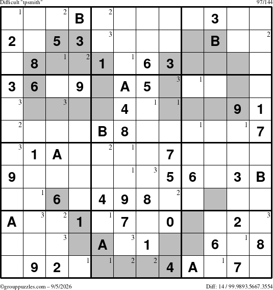 The grouppuzzles.com Difficult tpsmith puzzle for Saturday September 5, 2026 with the first 3 steps marked
