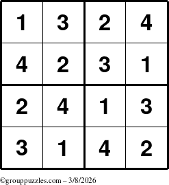 The grouppuzzles.com Answer grid for the Sudoku-4 puzzle for Sunday March 8, 2026