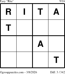 The grouppuzzles.com Easy Rita puzzle for Sunday March 8, 2026