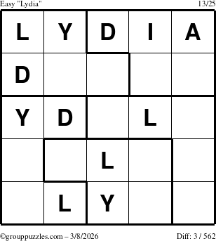 The grouppuzzles.com Easy Lydia puzzle for Sunday March 8, 2026