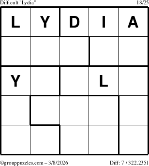 The grouppuzzles.com Difficult Lydia puzzle for Sunday March 8, 2026