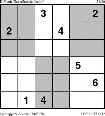The grouppuzzles.com Difficult SuperSudoku-Junior puzzle for Sunday March 8, 2026