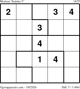 The grouppuzzles.com Medium Sudoku-5 puzzle for Sunday March 8, 2026