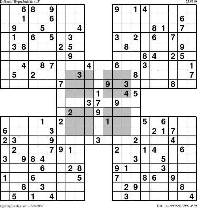 The grouppuzzles.com Difficult HyperSudoku-by5 puzzle for Sunday March 8, 2026