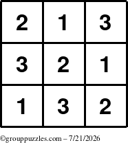 The grouppuzzles.com Answer grid for the TicTac-123 puzzle for Tuesday July 21, 2026