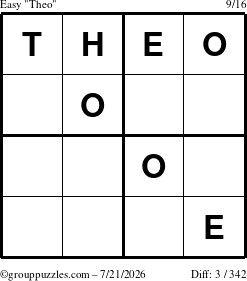 The grouppuzzles.com Easy Theo puzzle for Tuesday July 21, 2026