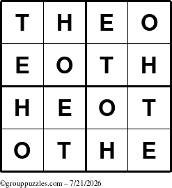 The grouppuzzles.com Answer grid for the Theo puzzle for Tuesday July 21, 2026