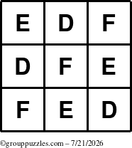 The grouppuzzles.com Answer grid for the TicTac-DEF puzzle for Tuesday July 21, 2026