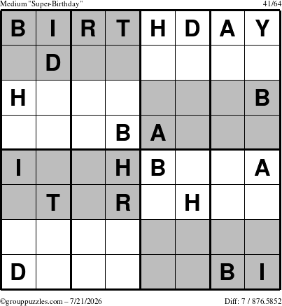 The grouppuzzles.com Medium Super-Birthday puzzle for Tuesday July 21, 2026