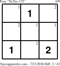 The grouppuzzles.com Easy TicTac-123 puzzle for Tuesday July 21, 2026 with the first 2 steps marked