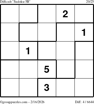 The grouppuzzles.com Difficult Sudoku-5B puzzle for Monday February 16, 2026