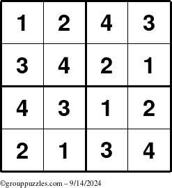 The grouppuzzles.com Answer grid for the Sudoku-4 puzzle for Saturday September 14, 2024