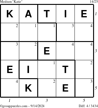 The grouppuzzles.com Medium Katie puzzle for Saturday September 14, 2024 with all 4 steps marked