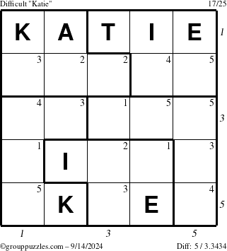 The grouppuzzles.com Difficult Katie puzzle for Saturday September 14, 2024 with all 5 steps marked