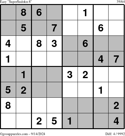 The grouppuzzles.com Easy SuperSudoku-8 puzzle for Saturday September 14, 2024