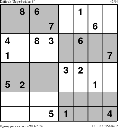 The grouppuzzles.com Difficult SuperSudoku-8 puzzle for Saturday September 14, 2024