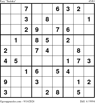 The grouppuzzles.com Easy Sudoku puzzle for Saturday September 14, 2024