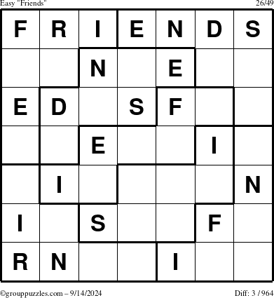 The grouppuzzles.com Easy Friends puzzle for Saturday September 14, 2024