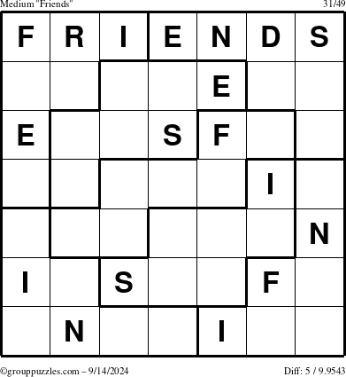 The grouppuzzles.com Medium Friends puzzle for Saturday September 14, 2024