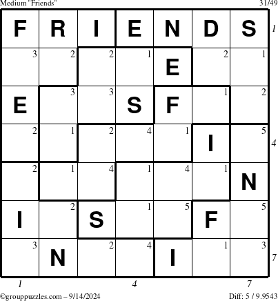 The grouppuzzles.com Medium Friends puzzle for Saturday September 14, 2024 with all 5 steps marked