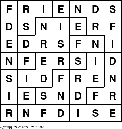 The grouppuzzles.com Answer grid for the Friends puzzle for Saturday September 14, 2024