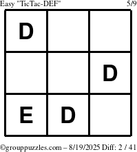 The grouppuzzles.com Easy TicTac-DEF puzzle for Tuesday August 19, 2025