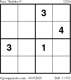 The grouppuzzles.com Easy Sudoku-4 puzzle for Tuesday August 19, 2025
