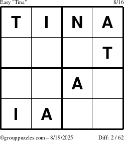 The grouppuzzles.com Easy Tina puzzle for Tuesday August 19, 2025