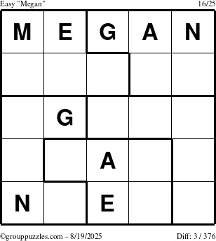 The grouppuzzles.com Easy Megan puzzle for Tuesday August 19, 2025