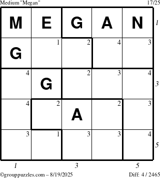 The grouppuzzles.com Medium Megan puzzle for Tuesday August 19, 2025 with all 4 steps marked