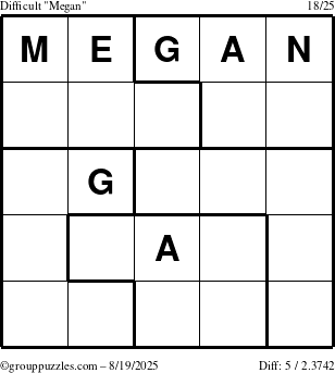 The grouppuzzles.com Difficult Megan puzzle for Tuesday August 19, 2025