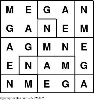 The grouppuzzles.com Answer grid for the Megan puzzle for Tuesday August 19, 2025