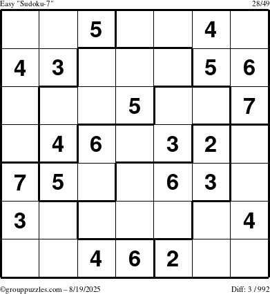 The grouppuzzles.com Easy Sudoku-7 puzzle for Tuesday August 19, 2025