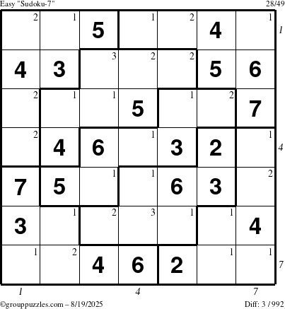 The grouppuzzles.com Easy Sudoku-7 puzzle for Tuesday August 19, 2025 with all 3 steps marked