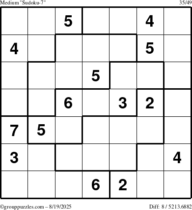 The grouppuzzles.com Medium Sudoku-7 puzzle for Tuesday August 19, 2025