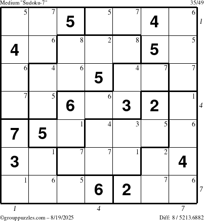 The grouppuzzles.com Medium Sudoku-7 puzzle for Tuesday August 19, 2025 with all 8 steps marked