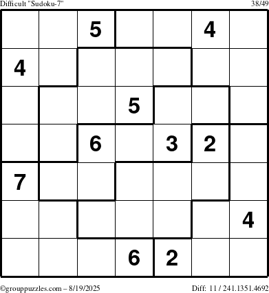 The grouppuzzles.com Difficult Sudoku-7 puzzle for Tuesday August 19, 2025