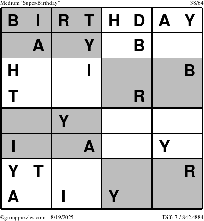 The grouppuzzles.com Medium Super-Birthday puzzle for Tuesday August 19, 2025