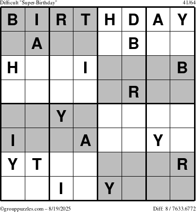 The grouppuzzles.com Difficult Super-Birthday puzzle for Tuesday August 19, 2025